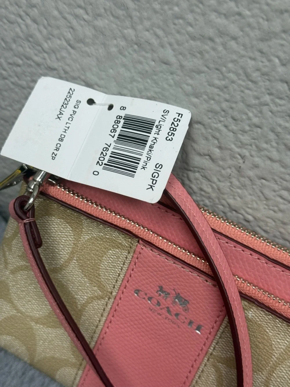 Coach Signature Canvas Wristlet in Pink and Beige